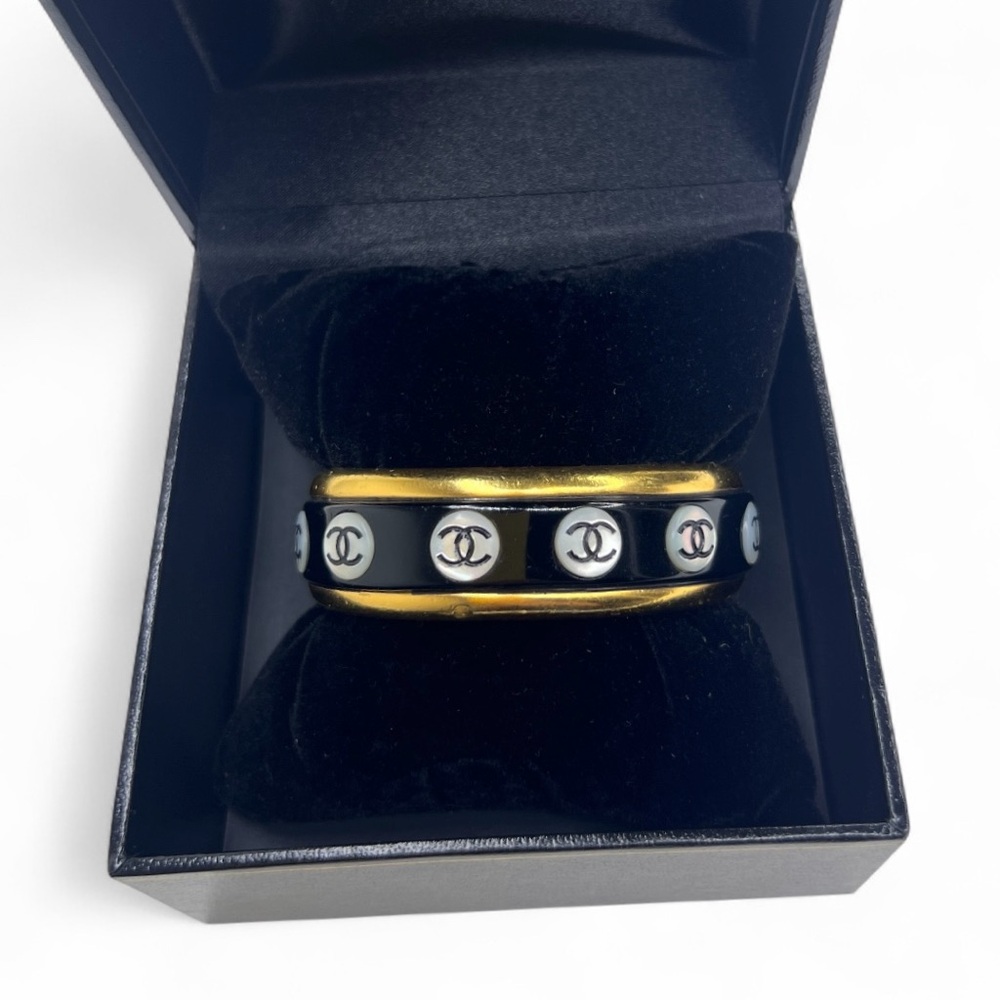 SOLD NO LONGER AVAILABLE Vintage CHANEL Gold CC Cuff Bracelet Mother of Pearl